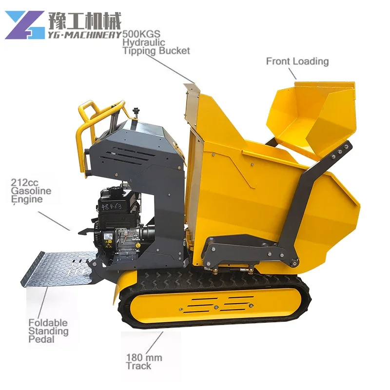 YG EPA Hydraulic High Tip Small Crawler Tipper Rubber Self-loading Site Diesel Garden Crawler Mini Dumper