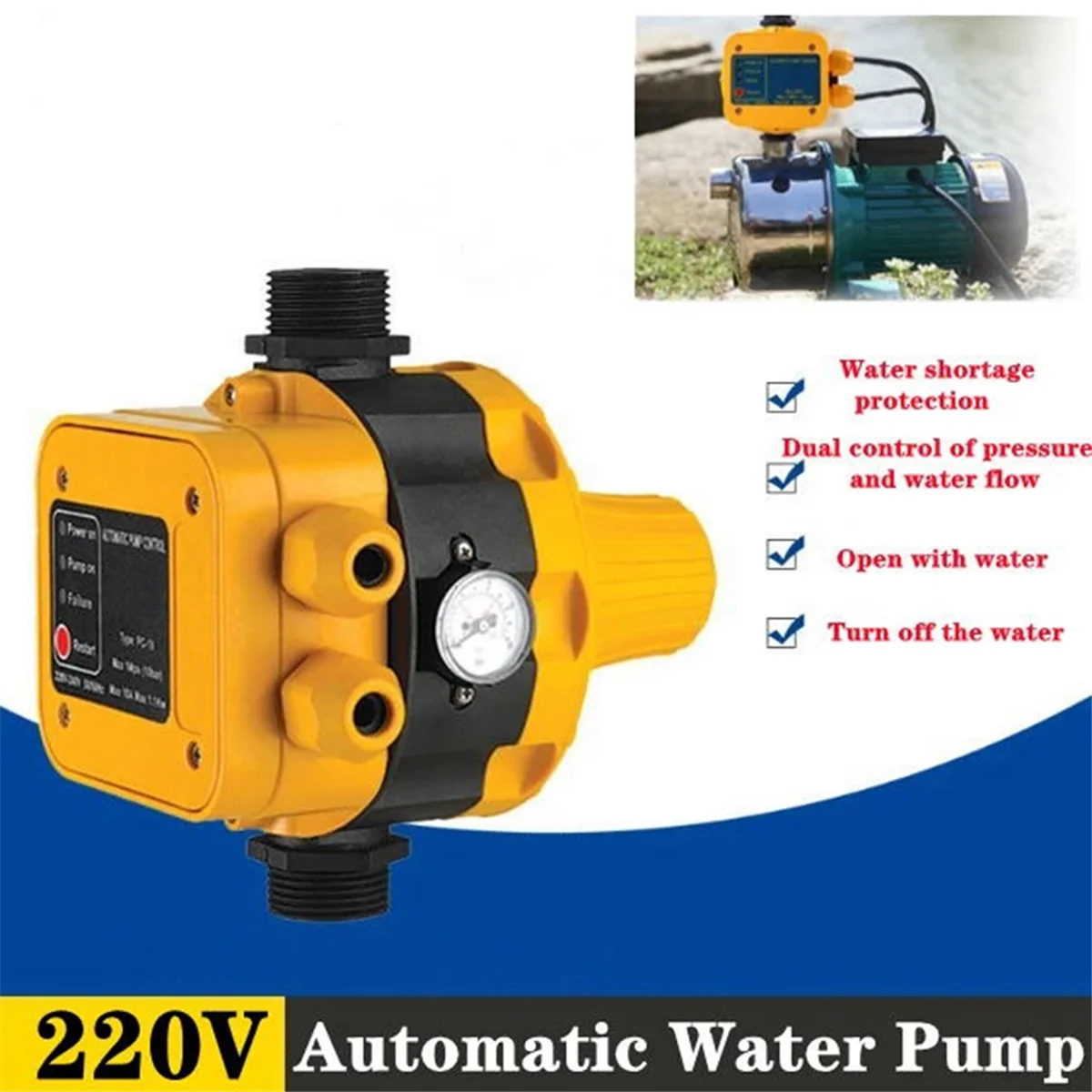 ABME 220V Intelligent Adjustable Pressure Water Pump Pressure Controller Water Pump Pressure Switch Automatic Water Pump