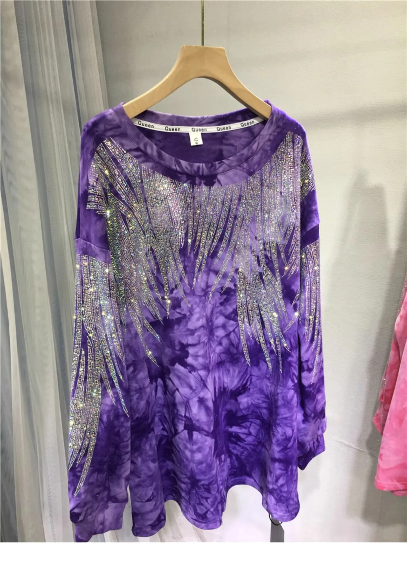 Oversized Diamonds Pullover Hoodies Women Autumn Sweater Fashion Pure Color Tie-dyed Loose Casual Sweatshirts Куртка Осенняя