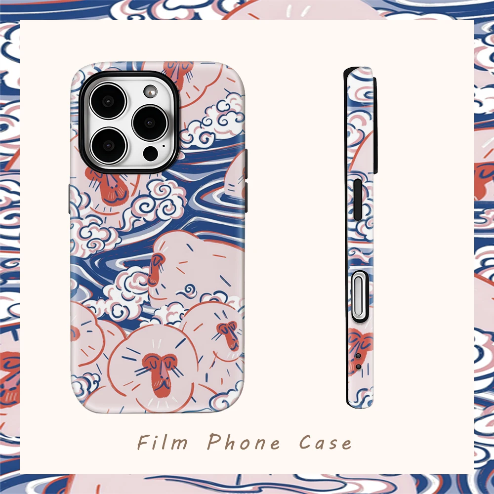Onsen Monkeys Japanische Flair-Handyhülle für iPhone 17AIR 16E 16 15 14 13 12 11 17 Pro Max Plus Doppelschichtige Rückseite