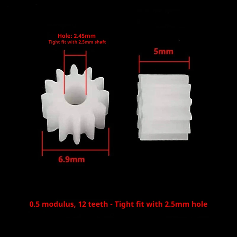 122.5A 100pcs 0.5 module plastic small gear, 12 teeth, 2.5mm interference fit bore,spur gear Toy Model Aircraft Parts Gears