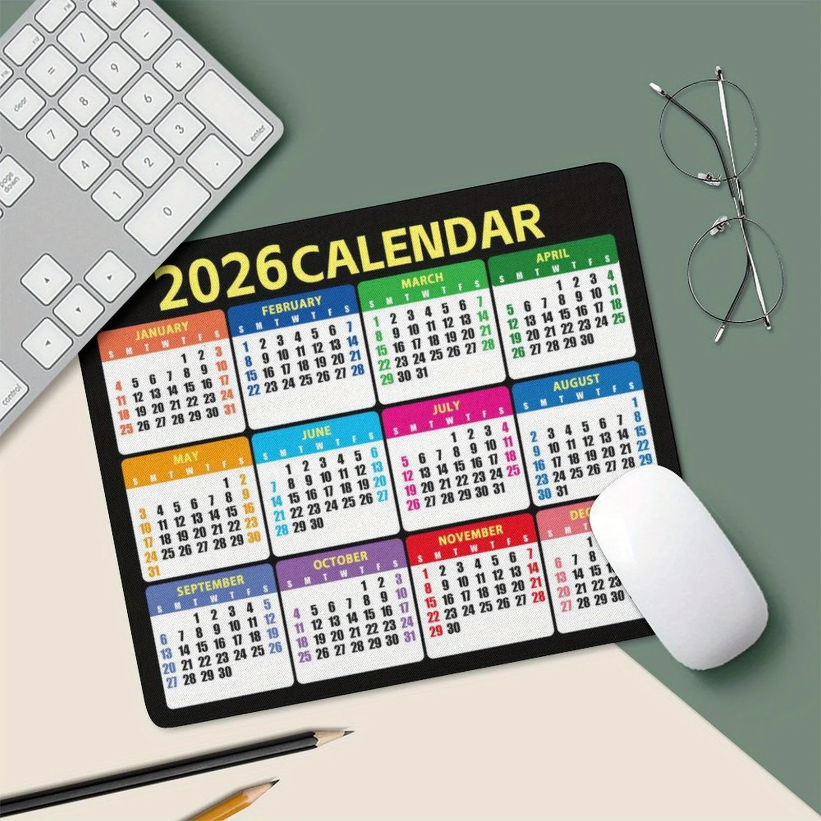

The 2026 calendar game mouse pad with anti-slip rubber and colorful month markings is suitable for both home and office use