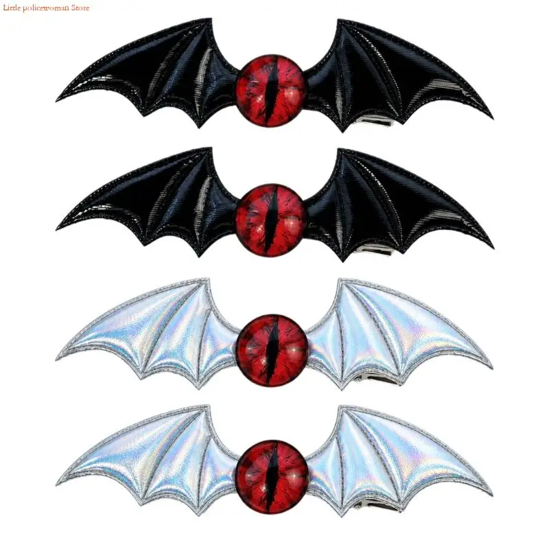 F92D Punk Bat Wing Hair Clip in PU Leather with Clip-On Back for Costume Event, Theme Party, and Halloween Celebration