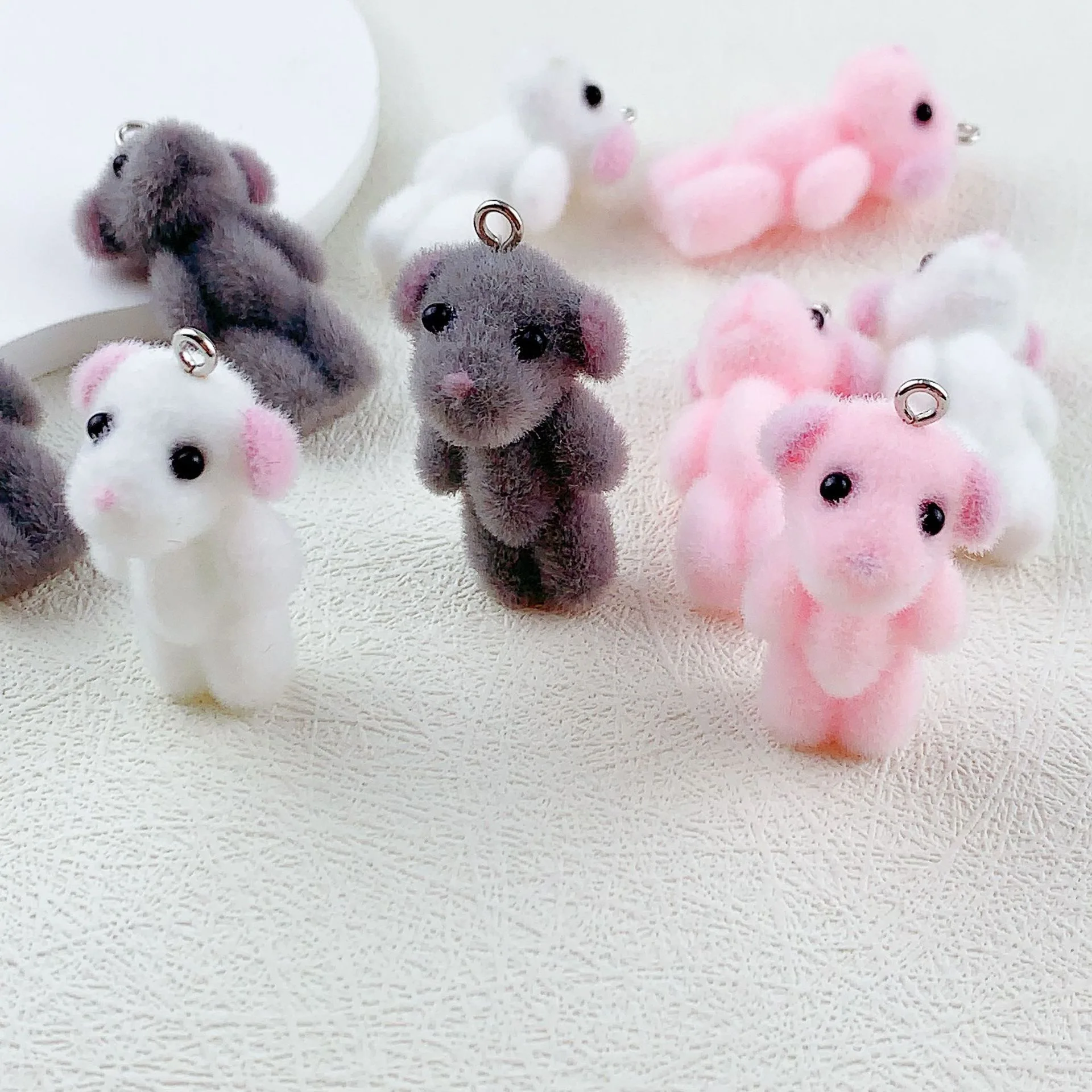 10Pcs 3D Lovely Dog Flock Charms Cute Cartoon Animal Ornament Pendant Earring Keychain Accessories For DIY Crafts Jewelry Make