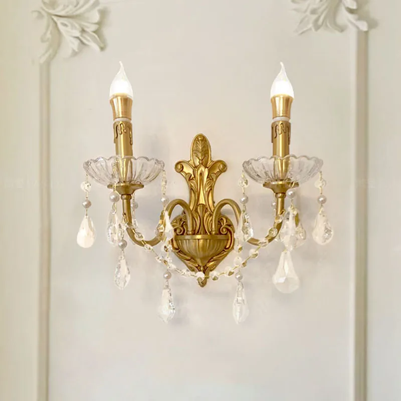 French Medieval Bedroom Study Room Crystal Copper Wall Lamp Retro Palace Style Living Room Corridor Atmosphere Lighting