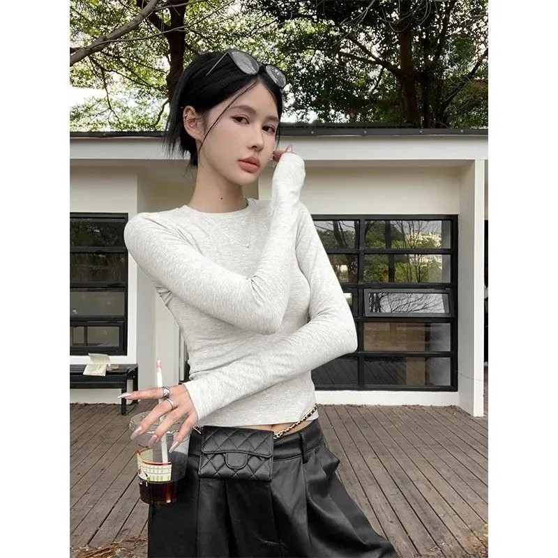 O Neck Long Sleeve Solid Undershirt New Slim Trendy Simple Office Lady T-shirt Minority Harajuku Moda Elegant Top Female