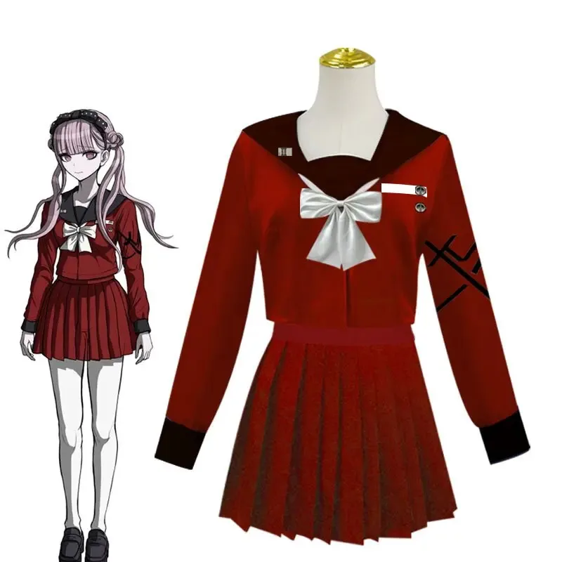 

qq28LQAnime Game The Hundred Line Tsukumo Kako Cosplay Costume Japanese Girls School Uniform JK Red Dress Skirt Customiz