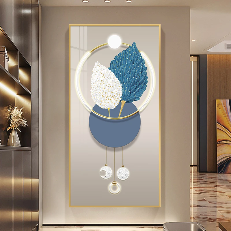 

Nordic entrance decorative painting modern simple corridor aisle mural light luxury feather vertical version entry door wall