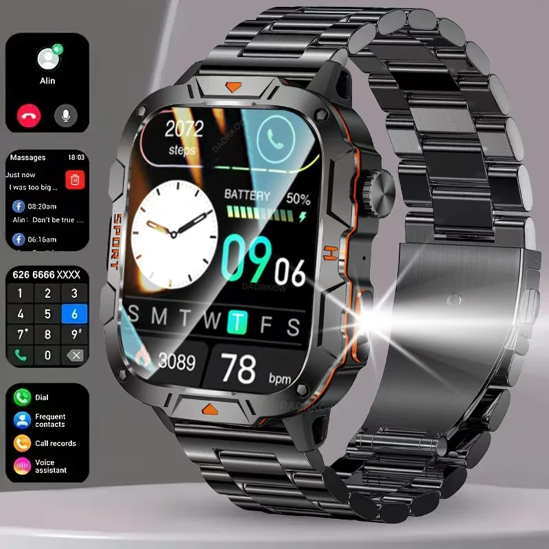 Outdoor Military IP68 Waterproof LED flashlight Smartwatch Men's 420mAh battery Sports Fitness Watch Bluetooth Talk Smartwatch