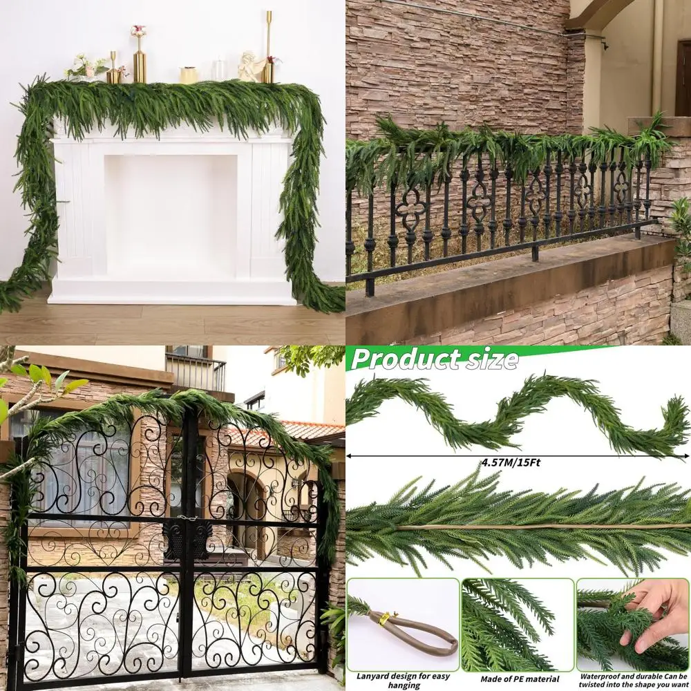 

15-Foot Dense Norfolk Pine Garland, Realistic Touch, Ideal for Christmas Decor Indoors and Out