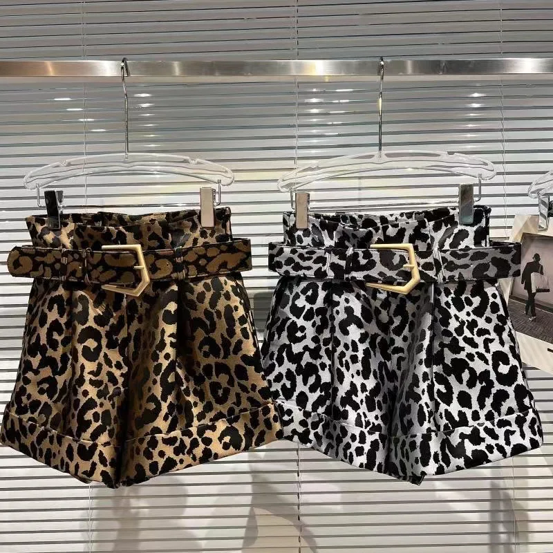 Girls Spring Autumn New High Waist Elastic Shorts Korean Children Wide Leg A-line Shorts Fashion Leopard Pattern Suit Hot Pants