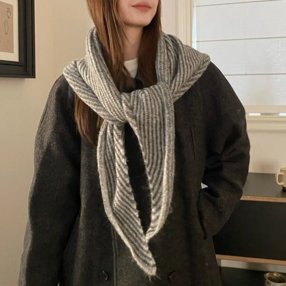 Atmospheric Comfortable Triangle Striped Scarf Windproof Elegant Neck Warmer Soft Versatile Knit Wool Scarf Women