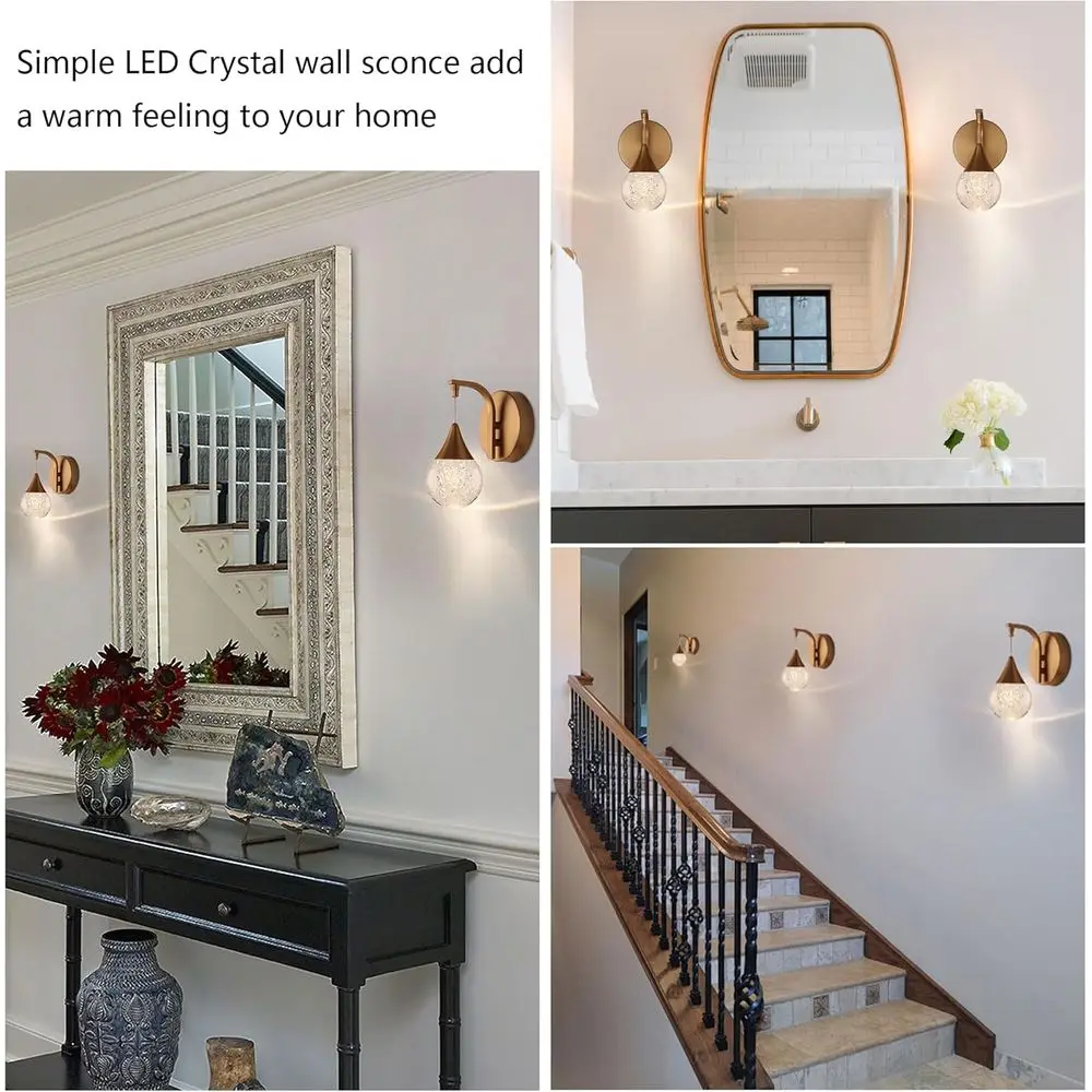 Lampu Dinding Kaca Gelembung LED 5W yang Dapat Diredupkan dalam Warna Putih Hangat untuk Dekorasi Rumah dengan Finishing Kuningan Matte