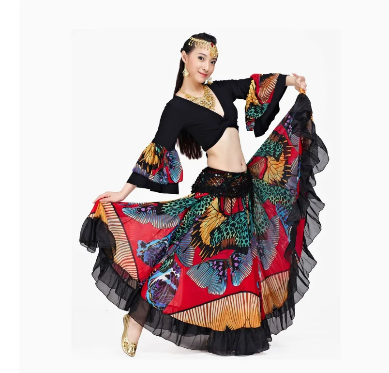 1pcs/lot woman belly dancing butterfly skirt chiffon long dancing skirt belly dancing print skirt free