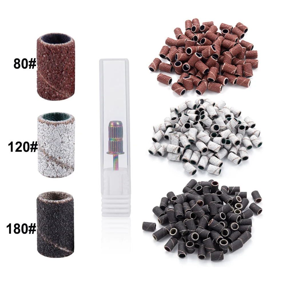 Nail Sanding Ring Bands 80# 120# 180# Grits Pedicure Manicure Machine Drill Grinding Heads UV Gel Polish Remover Bits