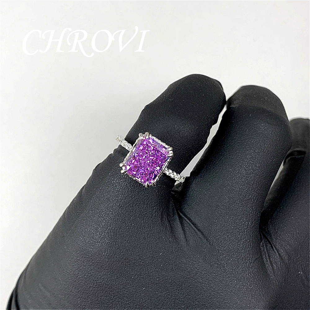 Luxuriöser 925 Funkelnder Eisflocken-Lithium-Eisen-Zirkon Offener Ring für Damen - Prinzessinnenförmiger Modischer Ring – Detail 9