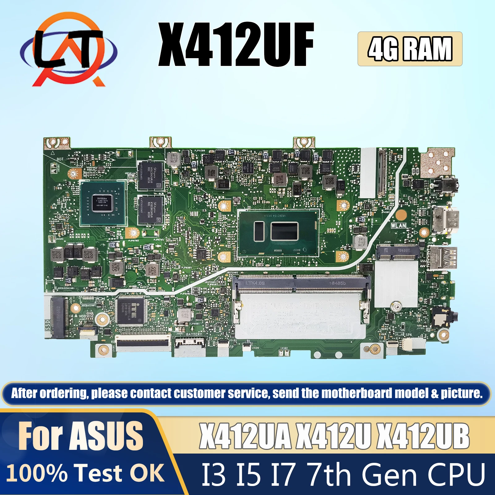 

Mainboard For ASUS X412UF For ASUS X412UA X412U X412UB F412U J412U A412U Laptop Motherboard I3 I5 I7 7th Gen 4G/RAM