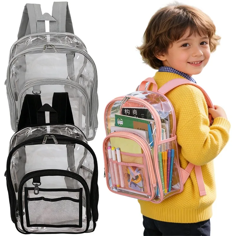 

Transparent Backpack PVC Clear School Bag Waterproof Multi Pocket Student Daypack Large Capacity Security Friendly Kids Backpack