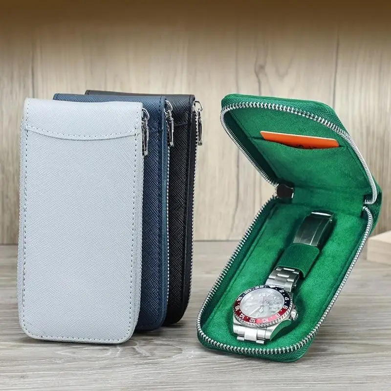 1Pcs Black/Red/Green 3 Colors Zipper Watch Bag Portable Watch Protector With Card Slot For Travel Mini Handheld
