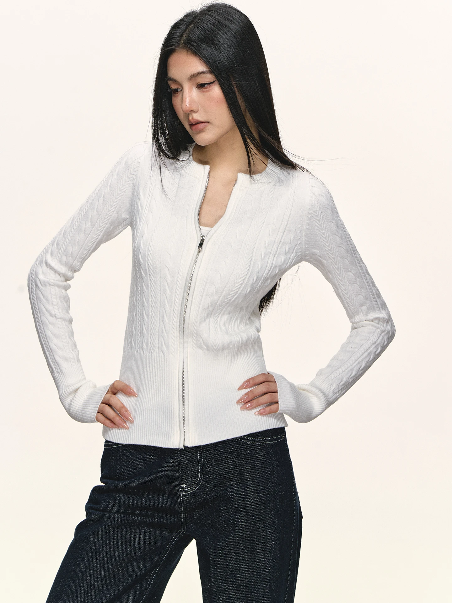 

Anna Aneae Women's Zipper Knitted Sweater Jaet Slim Fit ort Sle Vintage Winter Faion White Color Blo Open Cardigan