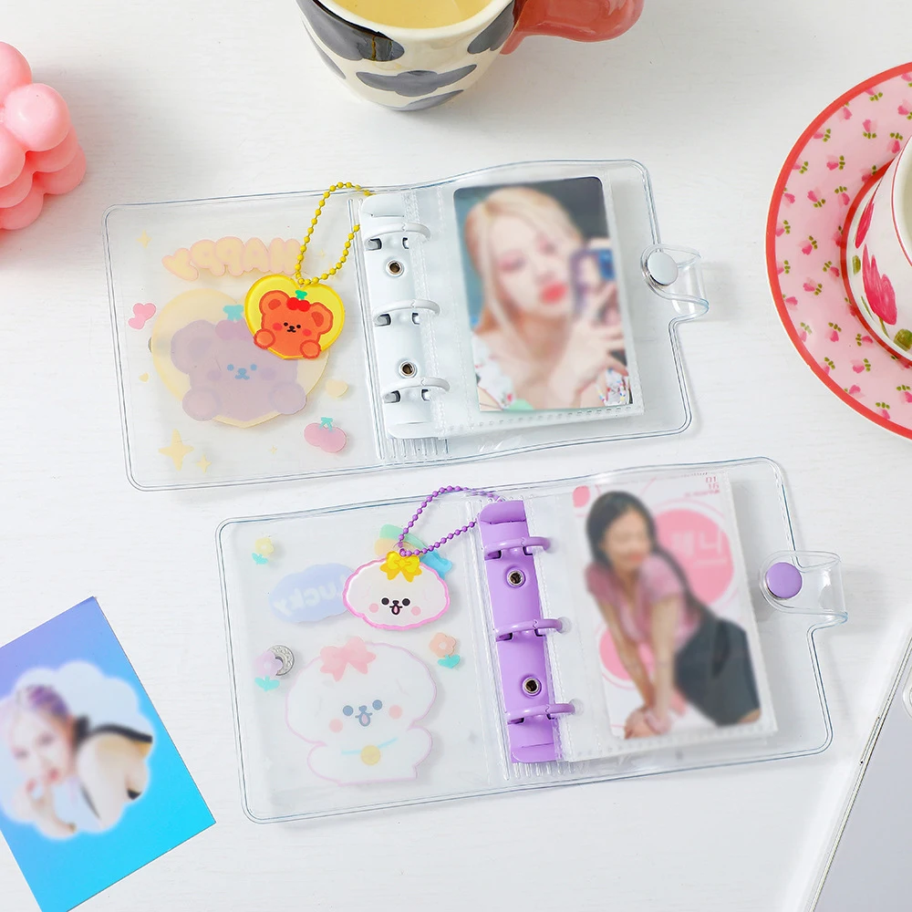 Niedliches Bären-PVC-Album mit drei Löchern für lose Blätter, transparentes Cartoon-Handbuch, für Sterne-Fotos, kleine Karten, Aufbewahrungsalbum, Kartenbuch – Detail 6