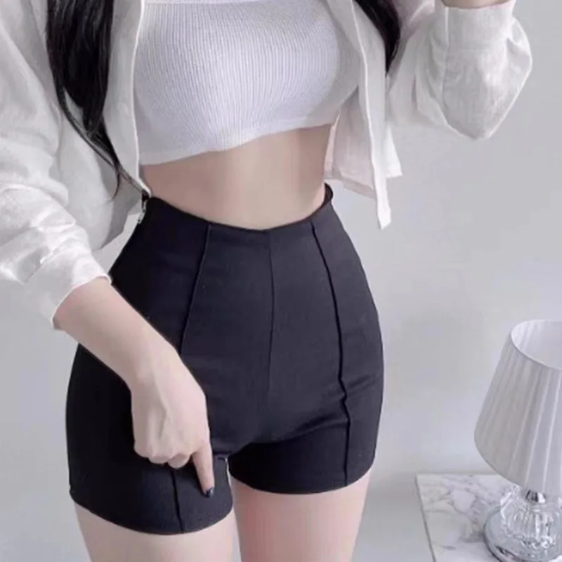 Sexy Black Tight Casual Shorts Women's Summer Hot Pants High Waist Slimming Sexy Versatile Straight Leg Wide Leg Pants
