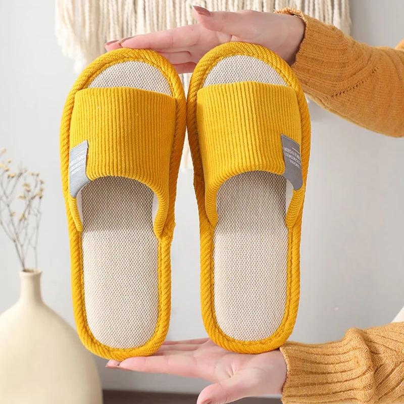 Comfort Cotton Linen Bottom Home Slippers Women Anti-slip Flat Heels Slides Shoes Woman Indoor House Soft Sole Couple Slipper 45