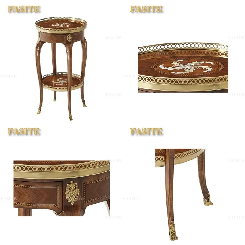 For British Court Style Copper Inlaid Decorative Flower Neoclassical Mahogany Baking Paint Living Room Furniture