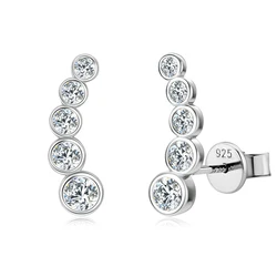 2023 New All Round Moissanite Earrings for Women 0.43ctw Climber Earrings Studs 925 Silver Certified Original Engagement Jewelry