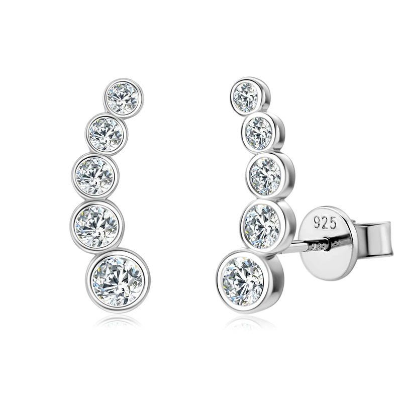 2023 New All Round Moissanite Earrings for Women 0.43ctw Climber Earrings Studs 925 Silver Certified Original Engagement Jewelry