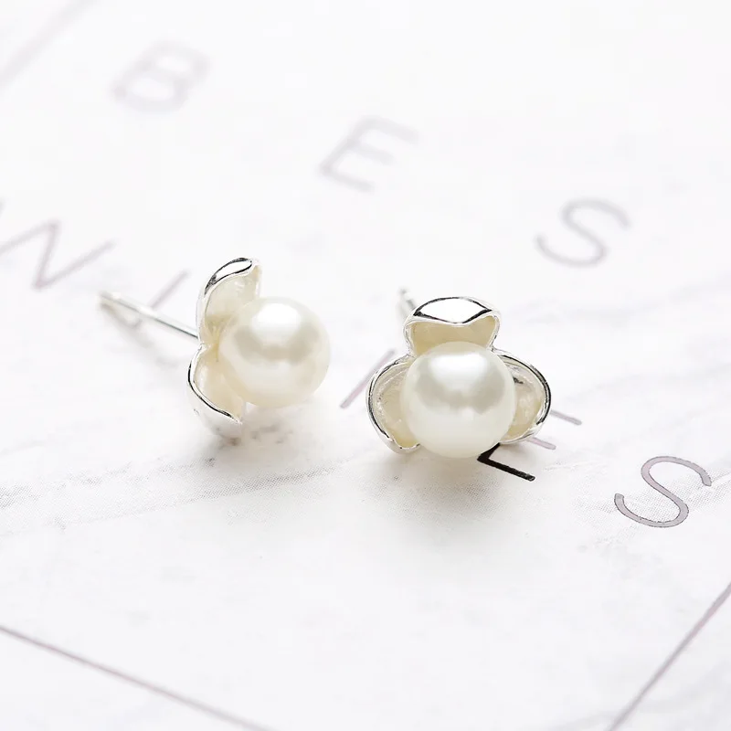 Prawdziwe 100% 925 Sterling Silver Clover Pearl Kolczyki sztyfty dla kobiet Dziewczyny Moda sterling-silver-jewelry brincos brinco
