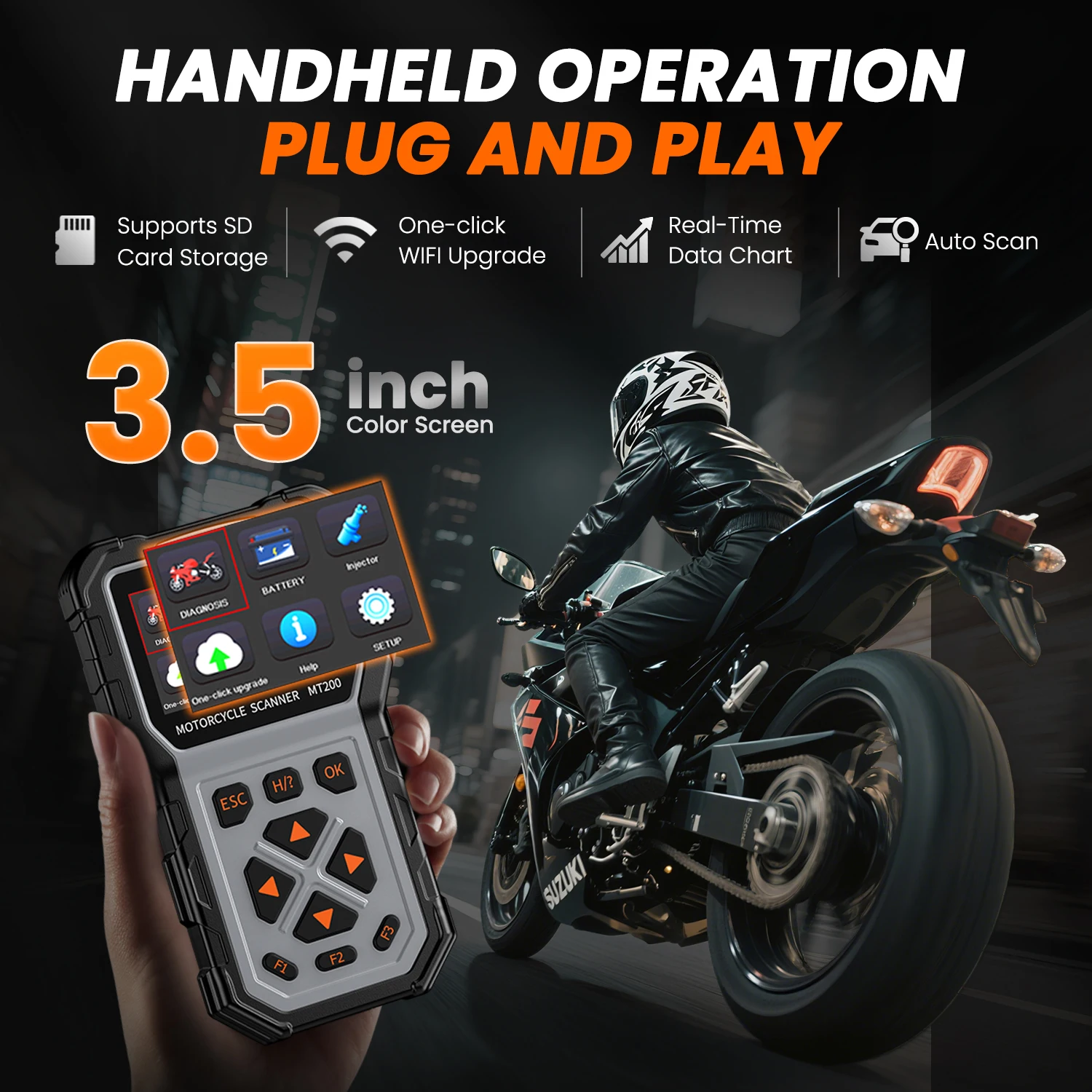 Motorcycle Scooter OBD2 Scanner Code Reading ALL system Reset ANCEL ABS Engine For KTM/BMW/SUZUKI/KAWASAKI Battery Test