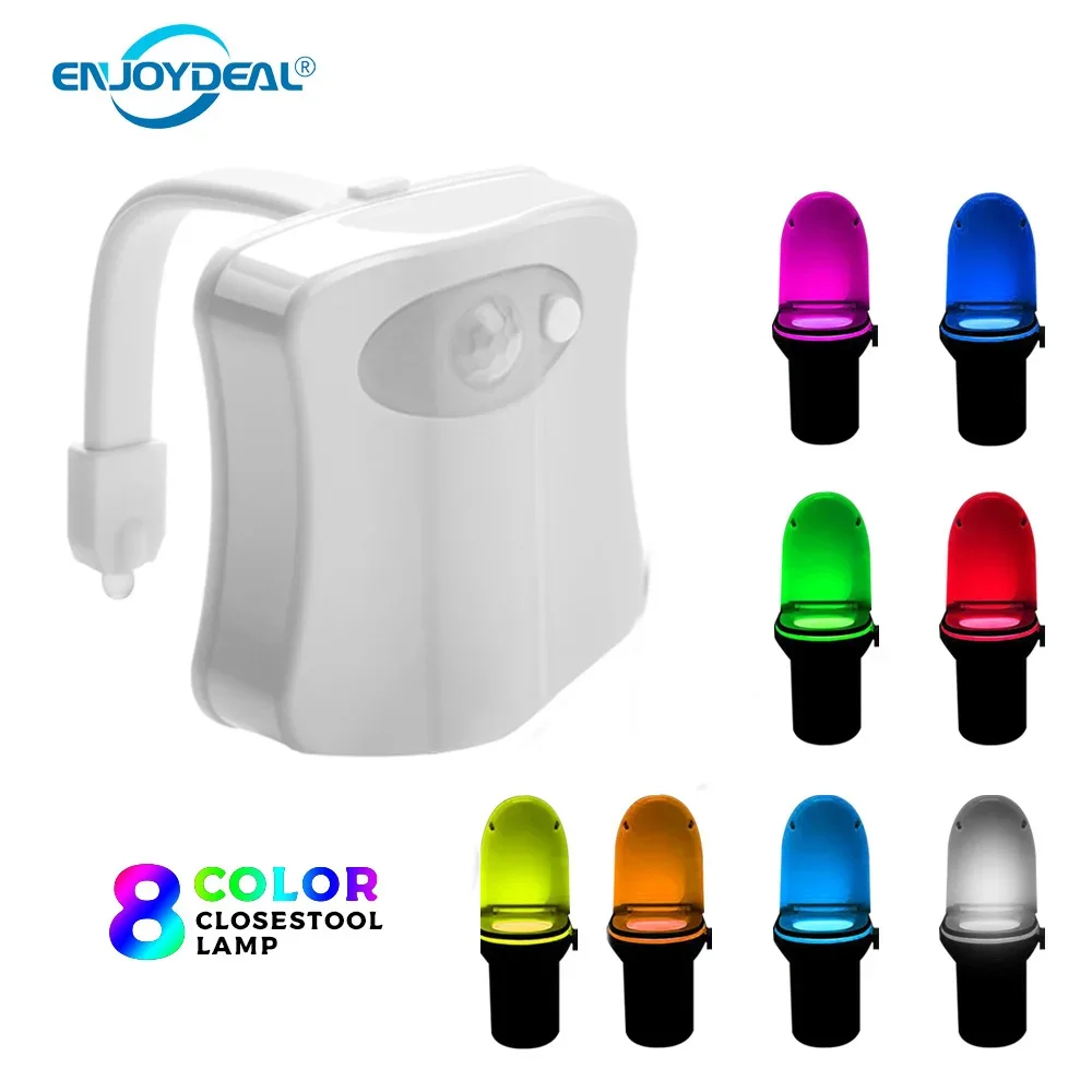 8 Color LED Bathroom Toilet Nightlight Smart PIR  Body Motion Activated On/Off Seat Sensor Lamp RGB Toilet Lid Light