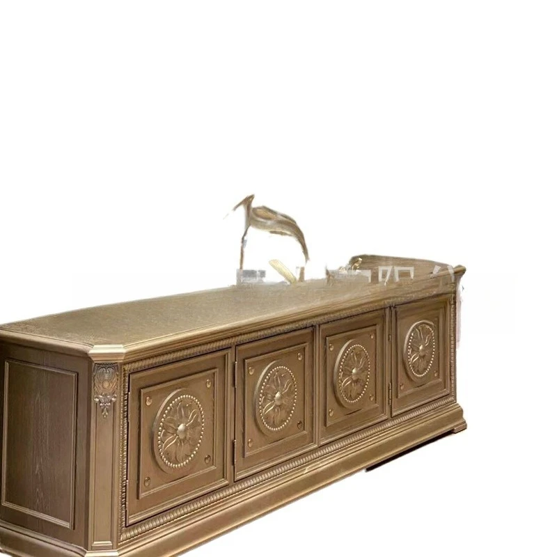 

American light luxury solid wood carving flower modern simple champagne gold art Zhuyuan