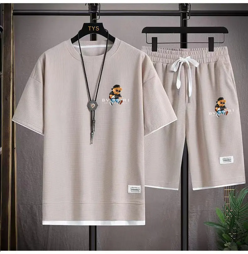 2024 Korean fashion Printed bear T-Shirts Shorts Men\'s Sets Luxury leisure 2 Piece Outfit Streetwear Summer Quality Tracksuit