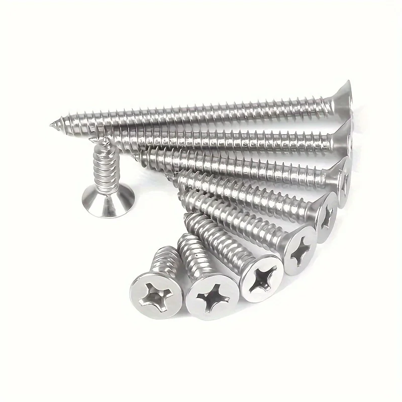 100pcs 304 Stainless Steel Cross Countersunk Self-Tapping Screw Assorted Set Flat Head Cross Screw Set