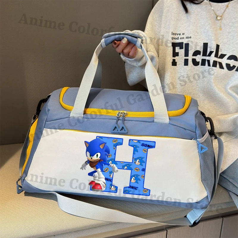 Anime Sonics Large Capacity Luggage Bag for Men Women Cartoon Letter Printed Travel Bags Portable Fitness Swimming Handbag Gift