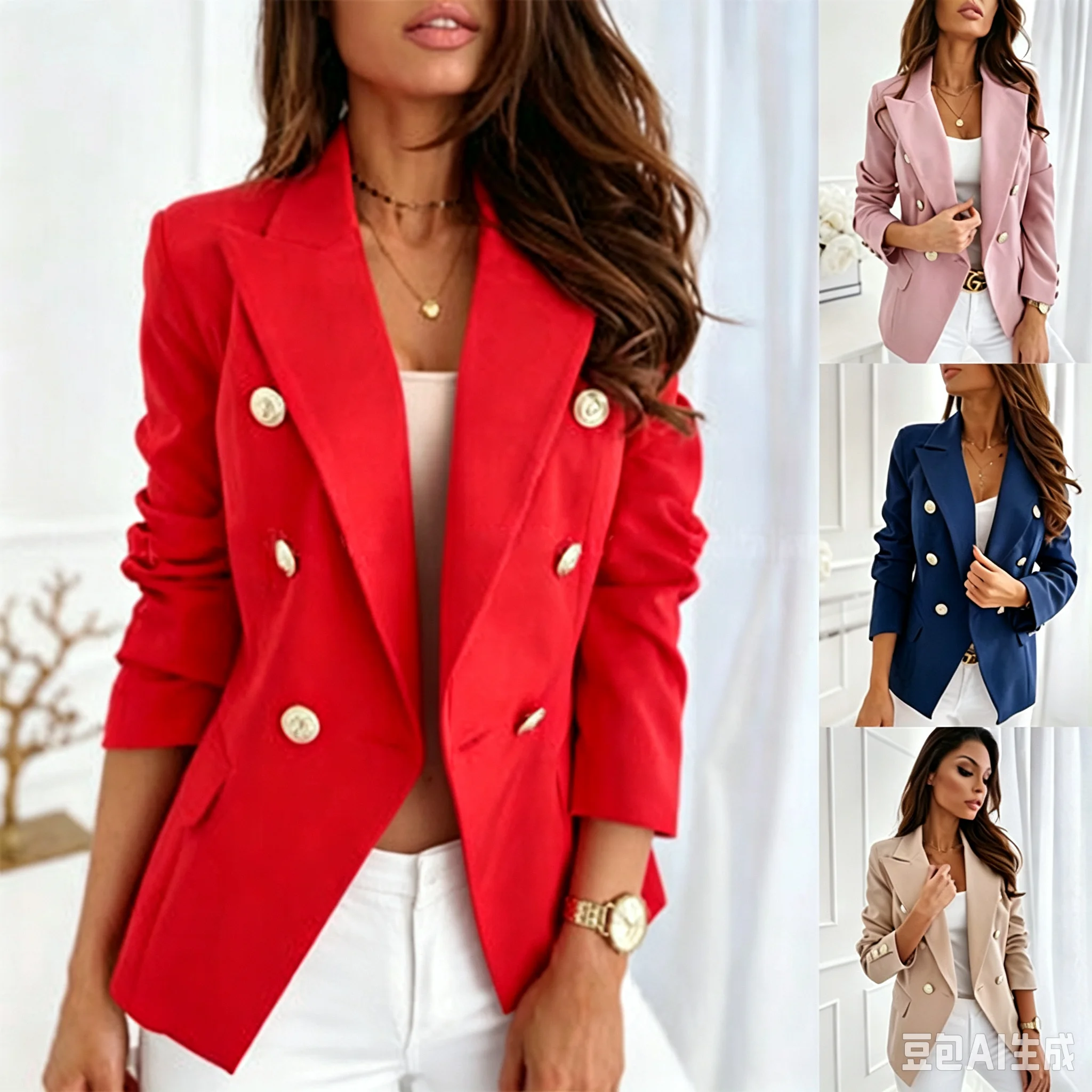 Blazer Coat Women 2026 Best-Selling Spring Long-Sleeved Double-Breasted Solid-Color Stand-Up Collar Small Suits Women's Clothing