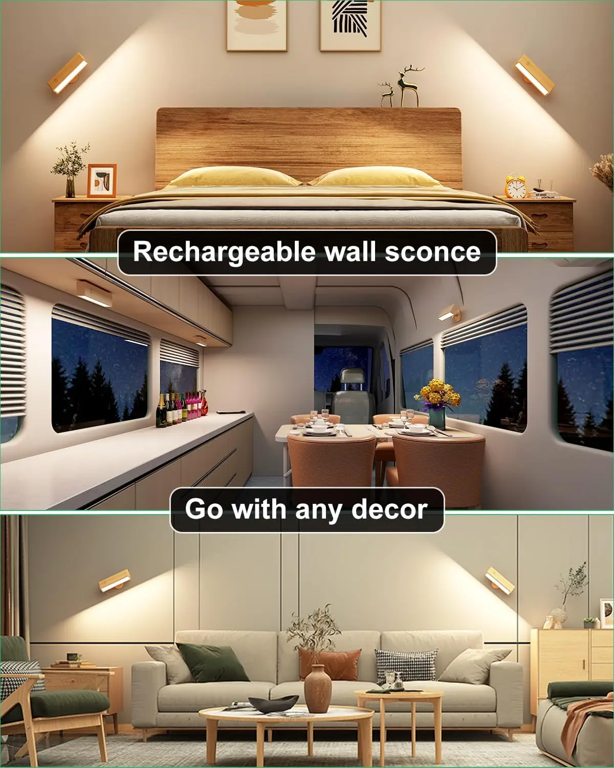 Nordic Wood Wall Lamp With 360 Rotate Dimmable Wall Sconce Touchable Magnetic For Bedroom Cordless Wall Mount Light For Reading