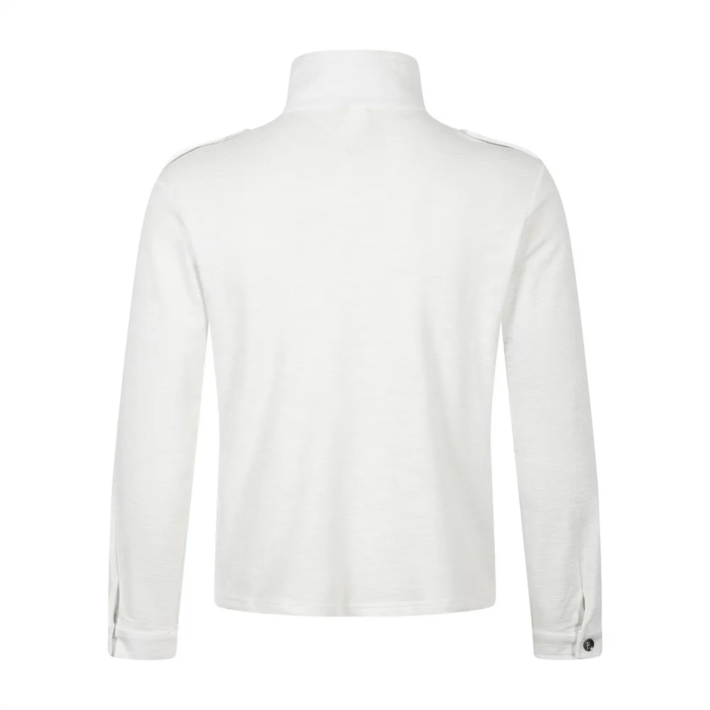 MWJLPWQ Print Half-Zip High-Neck Long-Sleeve T-Shirt Men American Streetwear Trendy Casual Loose-Fitting Stand-Collar Tops 17328