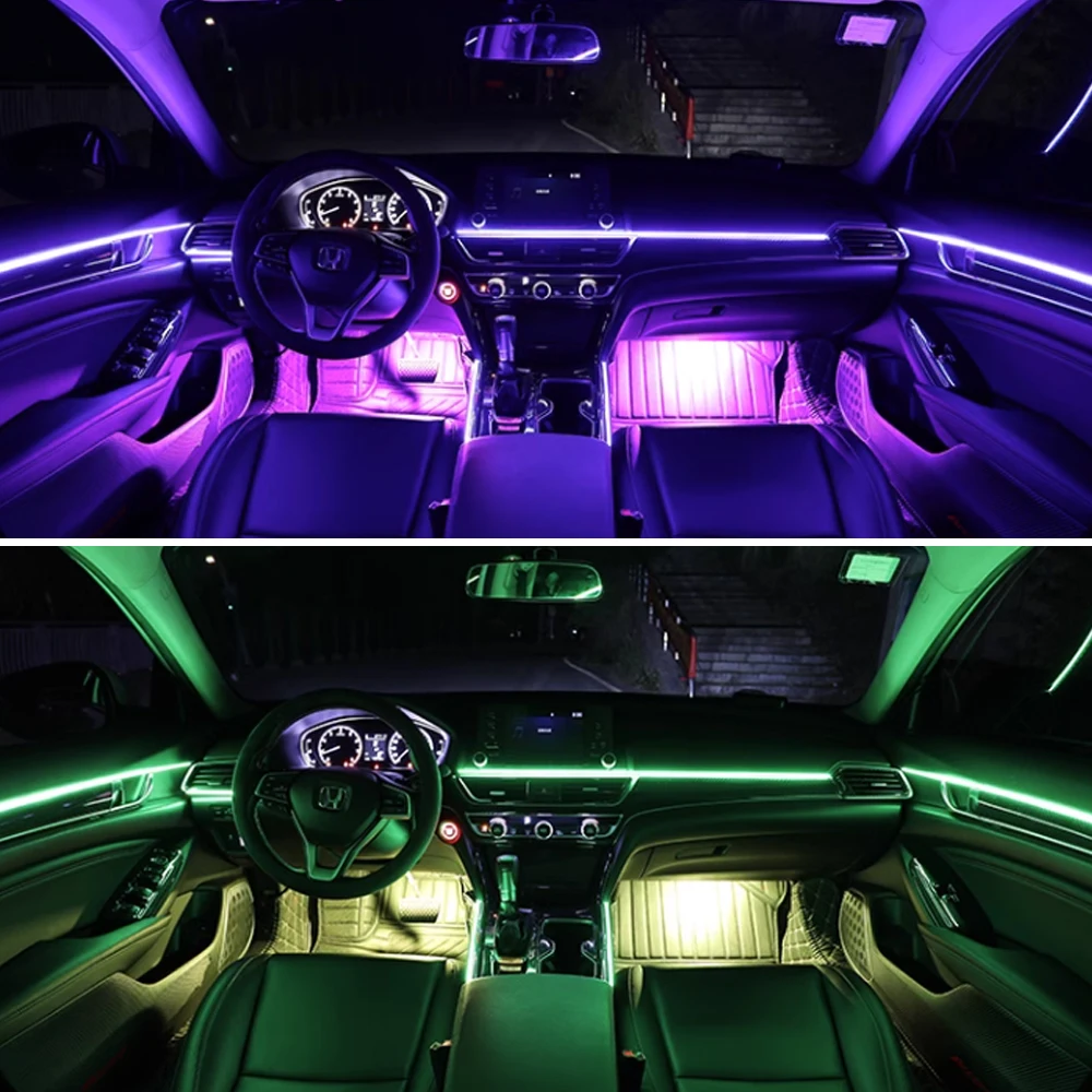 10 in 1 Dual Zone Symphony LED Car Ambient Lights RGB 64 Colors Interior Rainbow Acrylic Strip Neon Atmosphere Lighting Kit App