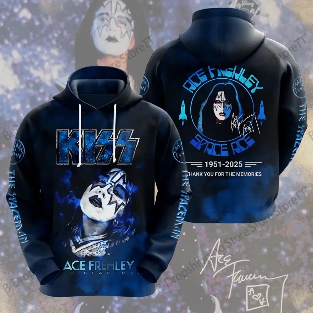 جديد روك هوديي البلوز قبلة الفرقة Ace Frehley ثلاثية الأبعاد طباعة هوديي الرجال النساء موضة الشتاء المتضخم رياضية فاسق الملابس السوداء