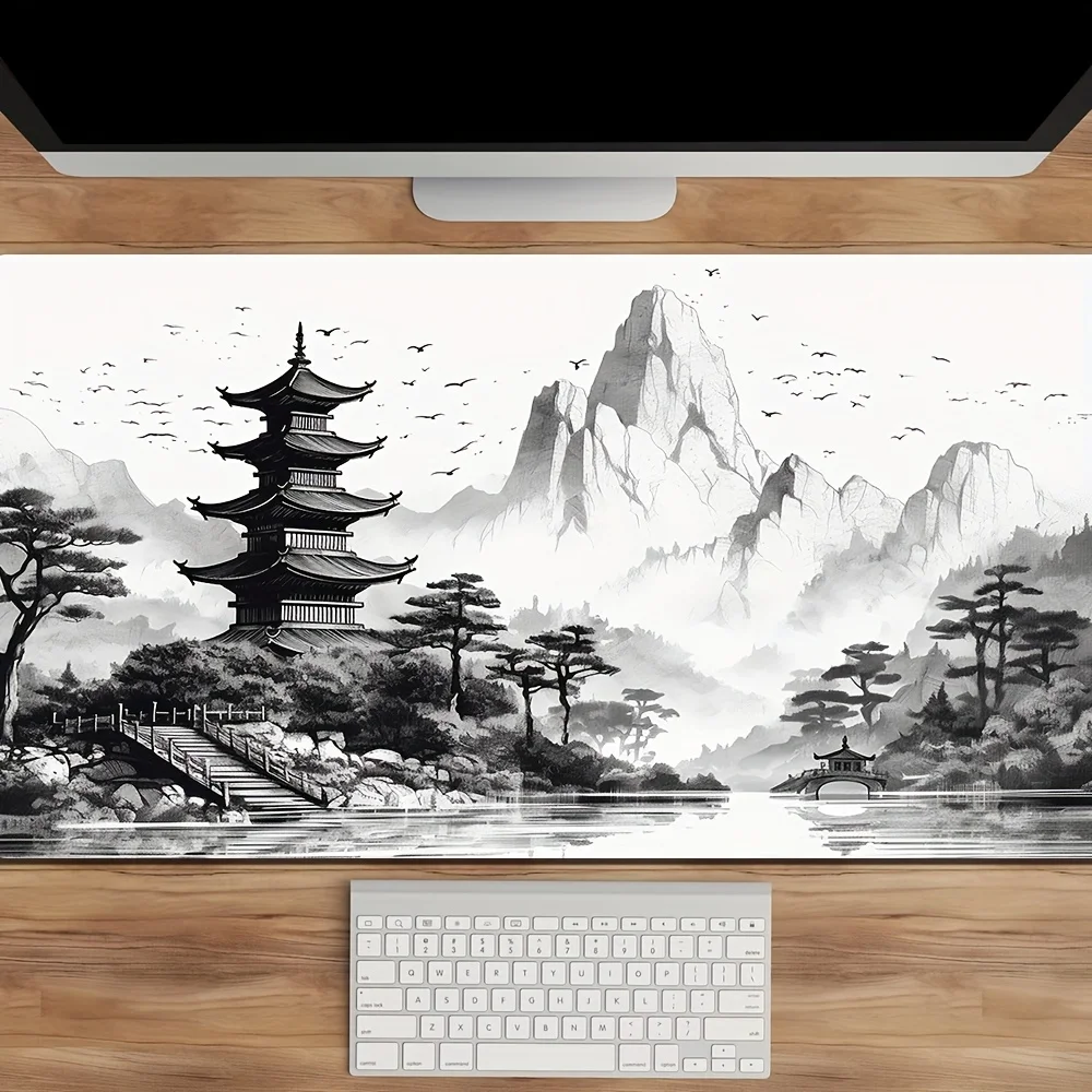 

Gaming Mouse Pad Chinese Landscape Ink Art Desk Mat Beautiful Scenery Desk Pad Anti-Slip Rubber Keyboard Mat Mousepad Mouse Mat