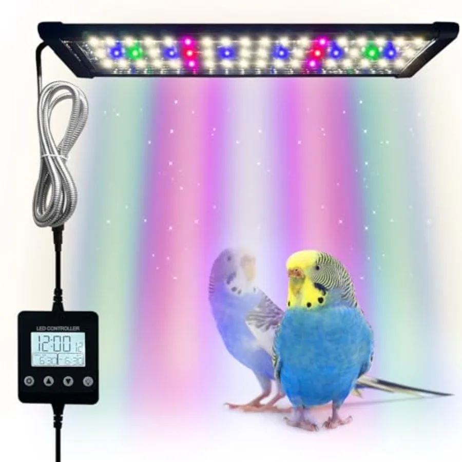Bird Cage Light: Full Spectrum LED Pet Light for Captive Birds, Timed Lighting Off, Simulates Natural Environment, White, Durab