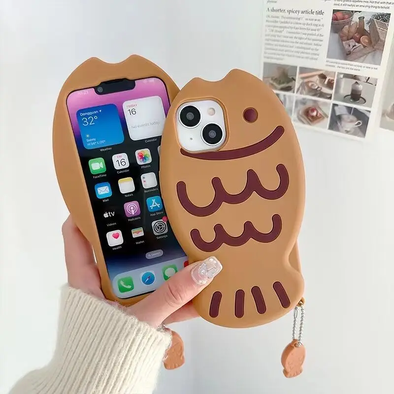 cute kawaii Cartoon Taiyaki Liquid silicone Fall prevention Shockproof phone case for iPhone 11/12/13/14/pro/max case