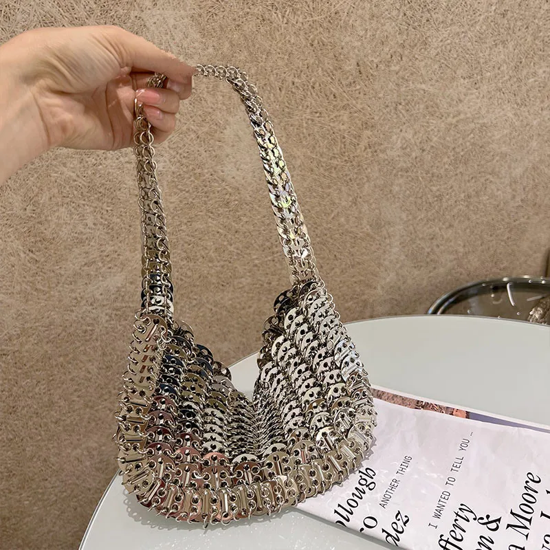 luxury Designer Handbag Metal Chain Tote Bag Hollow Evening Bag Clutch Women\'s Bag 2022 Trend Female Travel Holiday Shoulder Bag