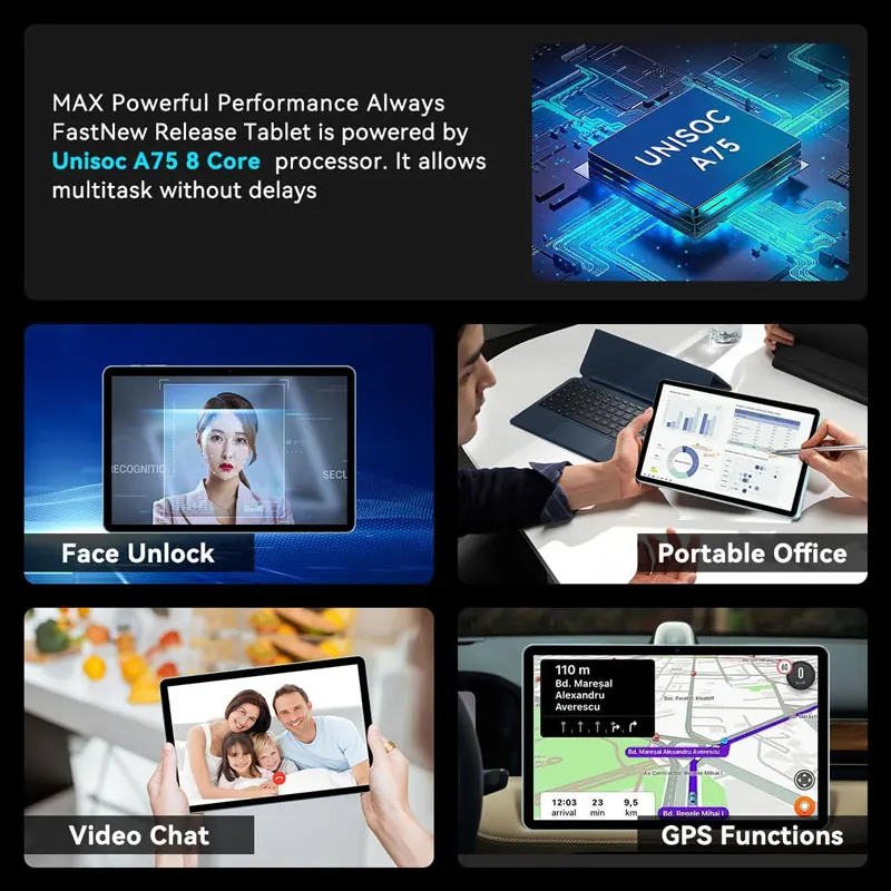 SVITOO Tablet 10.1" Screen 12GB 128GB Unisoc A75 8-Core 6000mah Battery Android 14 1280x800 IPS HD Touch Screen Global Version