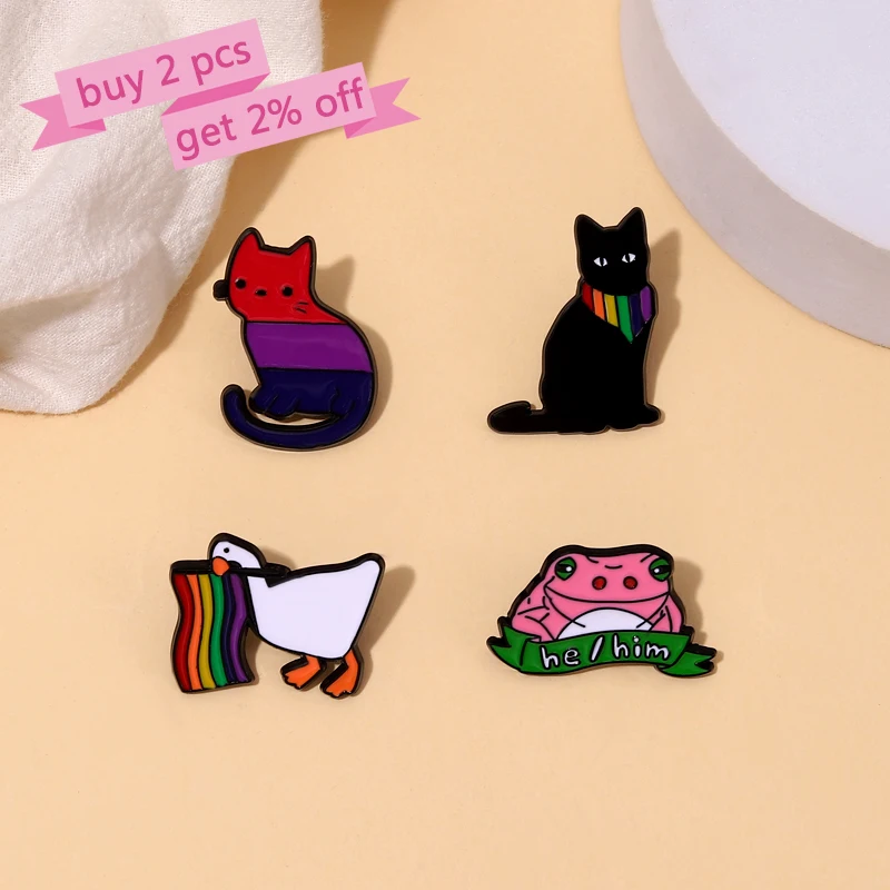 4-5pcs/set Animal Enamel Pins Custom Cat Frog Fox Goose Rabbit Brooches Lapel Badges Plant Jewelry Gift for Kids Friends