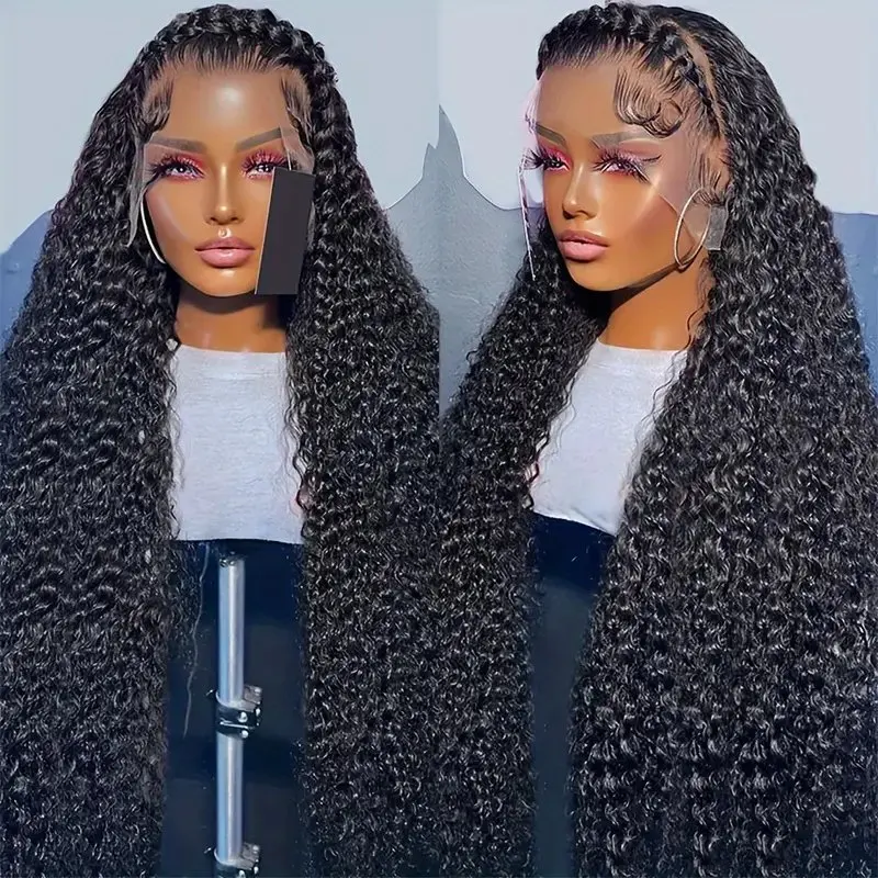 13x6 Lace Front Wig 38 Inches 150 Density Natural Black Curly Deep Wave Full For Women Human Hair Wigs