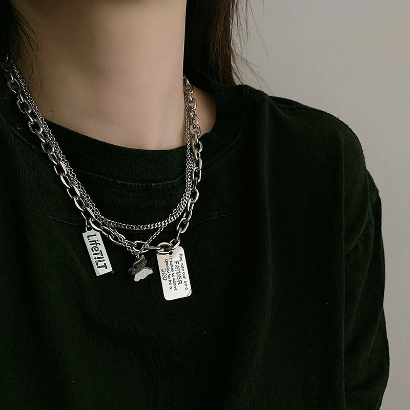 Fashion Thick Chain Double Layered Layered Necklace for Men and Girls Hip Hop Fashion Brand Sweater Chain Necklace Accessories